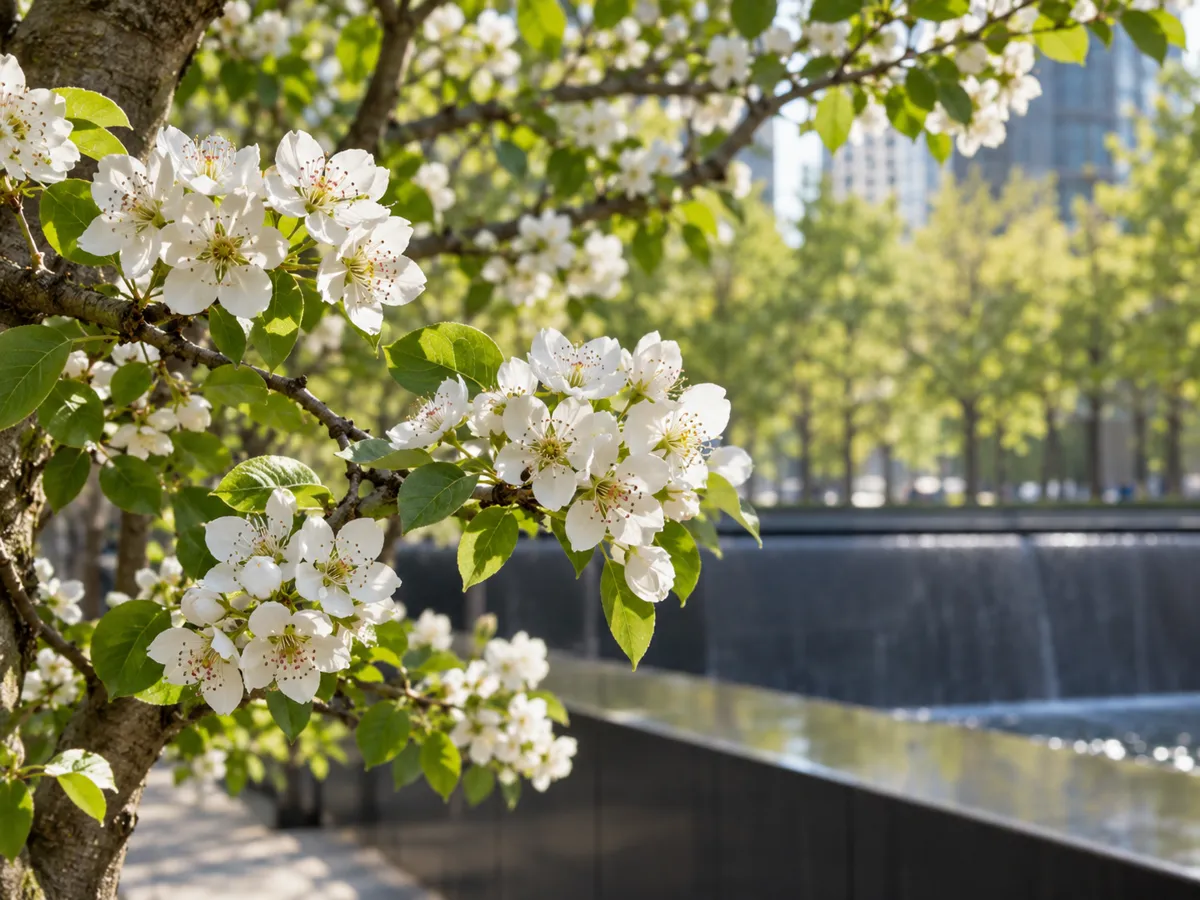 Flores blancas en el Survivor Tree
